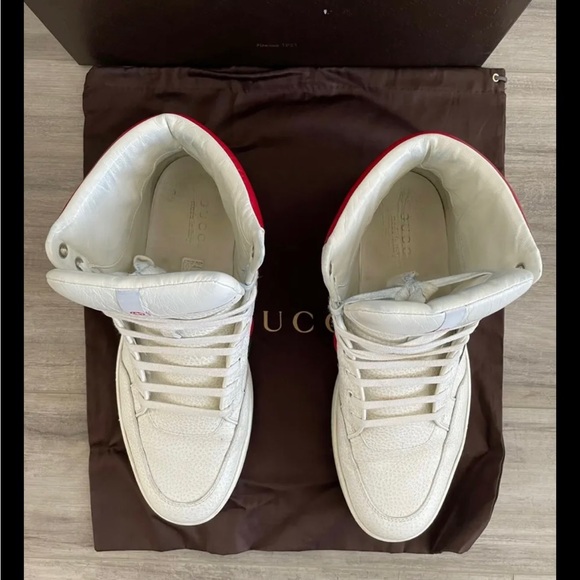 GUCCI Contrast Padded Leather High Top Sneakers Size 12G - Picture 2 of 8